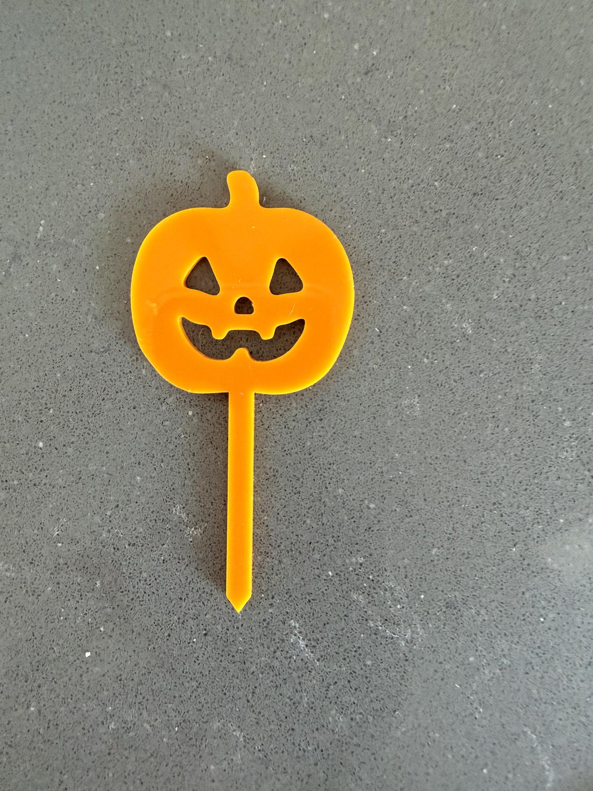 Set of 6 Orange Acrylic Jack-O'-Lantern Cupcake Toppers | Halloween Party Picks