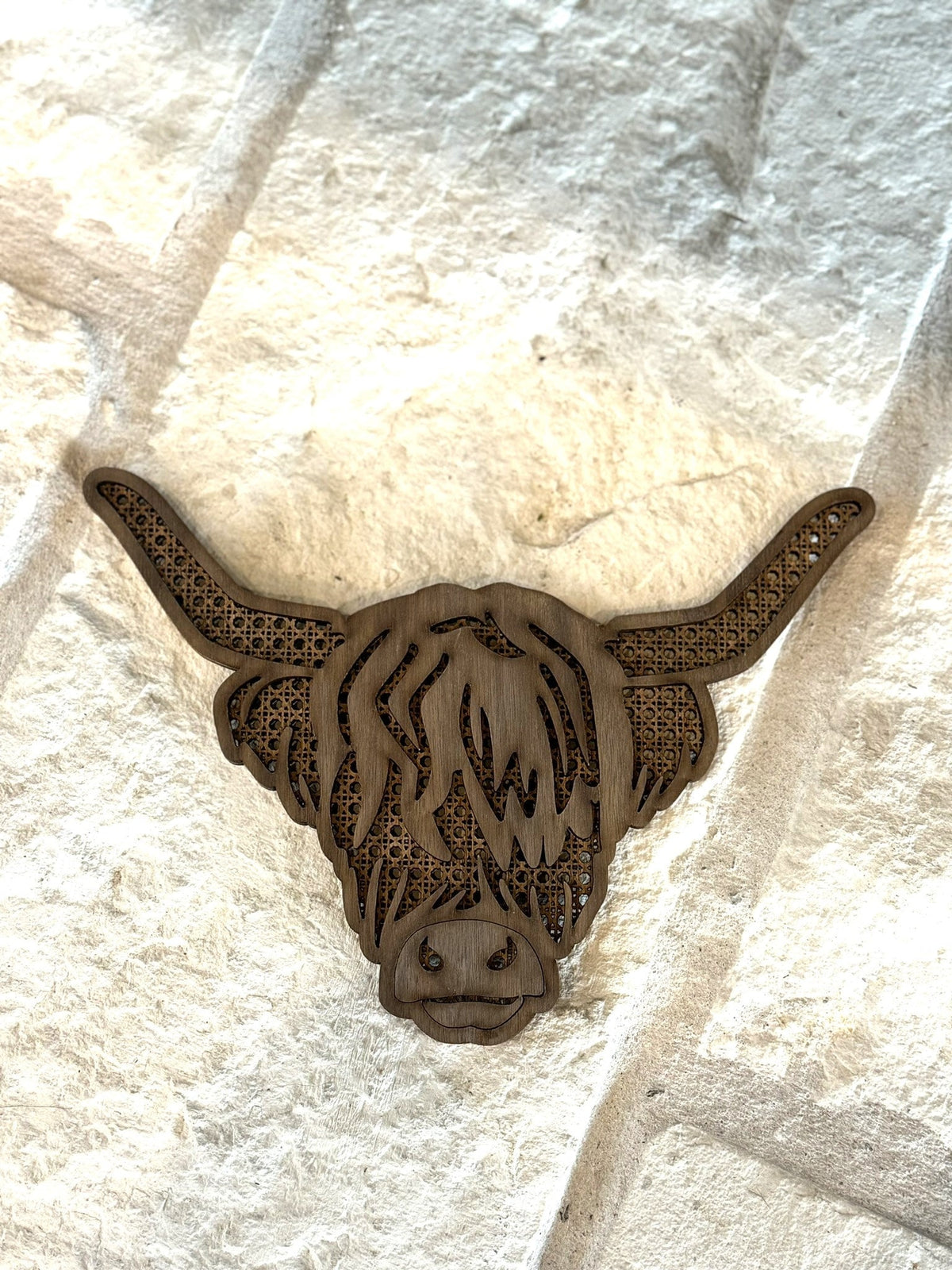 Layered Wood Highland Cow Wall Decor: Rattan-Inspired Boho Western Nursery Art
