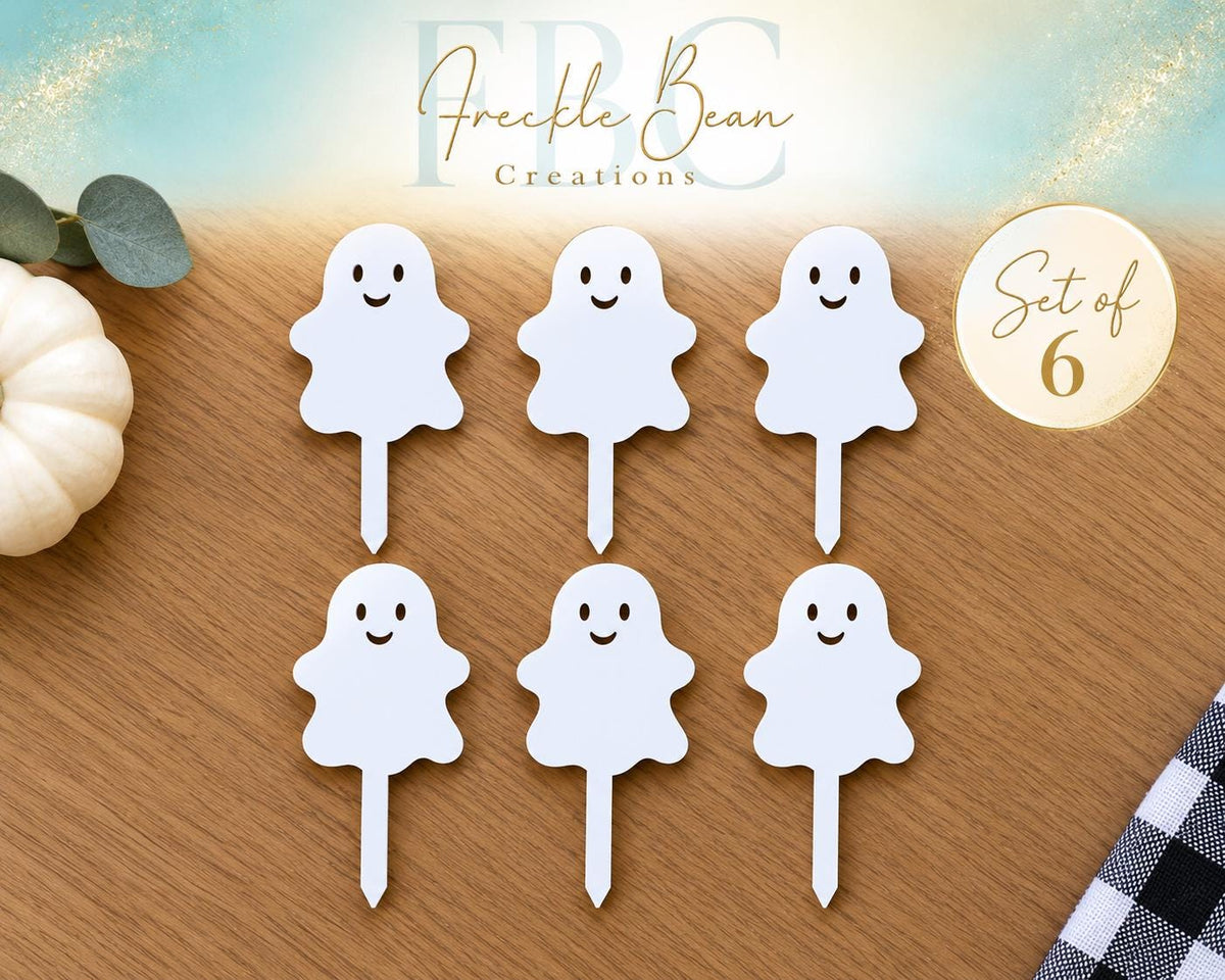 Halloween Cupcake Ghost Acrylic Toppers Party Decor Spooky Decorations set of 6