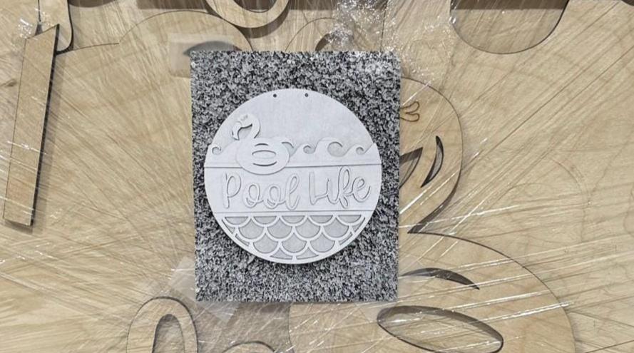 Summer door sign Pool Life Wood Sign Unfinished Laser Cut Door Summer Craft Poolside decor backyard pool sign summer porch beach house sign