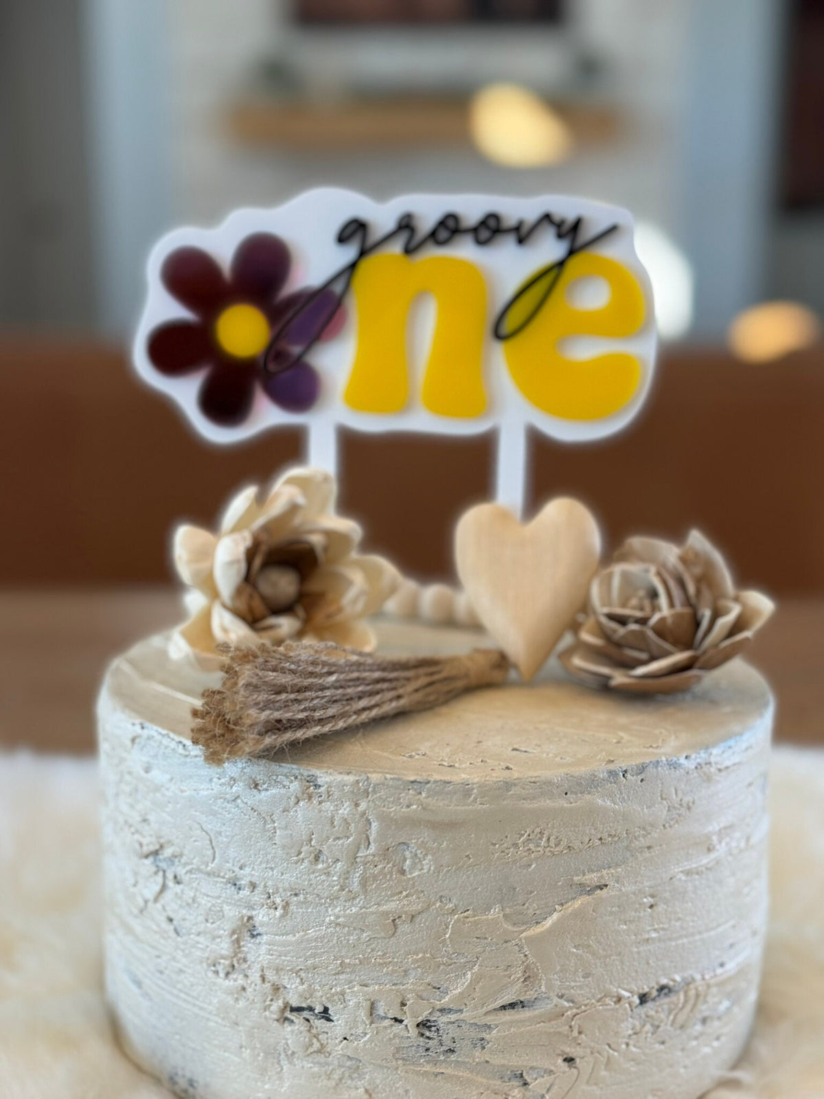 Groovy One Cake Topper, Retro Daisy 1st Birthday, Acrylic