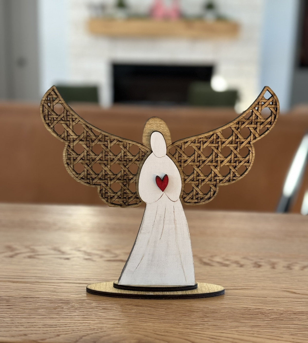 Cane Winged Angel with Heart, Remembrance Memorial Shelf Sitter