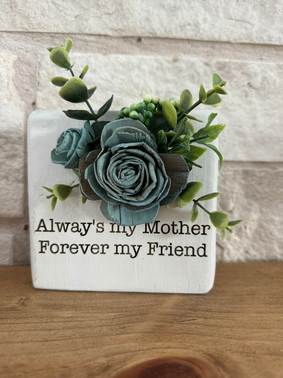 Engraved Wood Mother's Day Sign with Sola Flowers