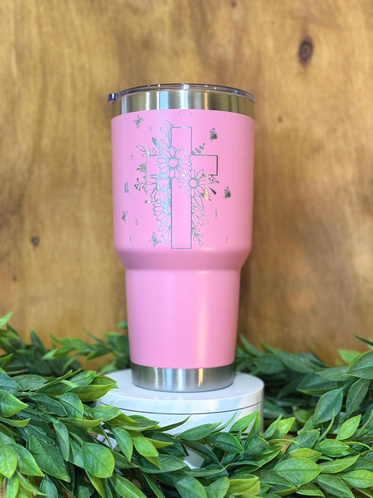 Faith Tumbler Engraved Christian Gift Floral Cross Cup Inspirational Drinkware Scripture Quote Tumbler 40oz