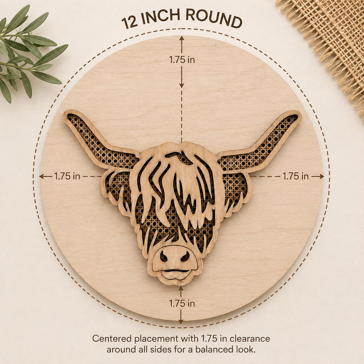 Layered Wood Highland Cow Wall Decor: Rattan-Inspired Boho Western Nursery Art