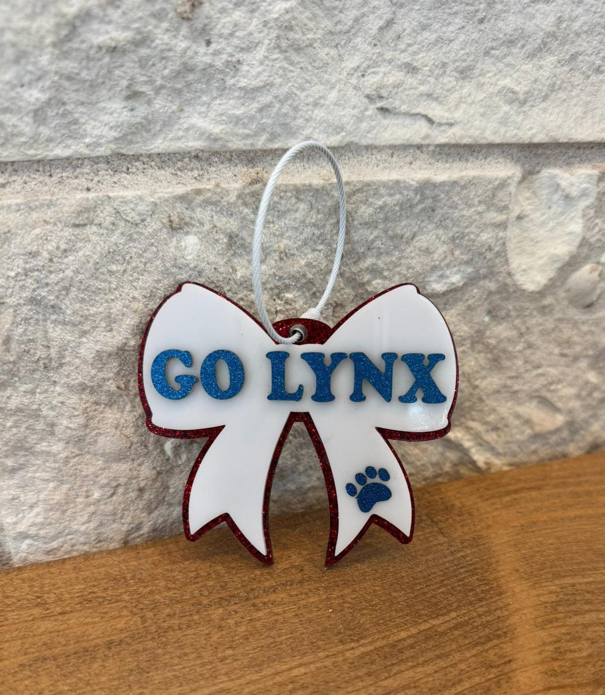 Personalized Acrylic Bow Backpack Tag, School Mascot Keychain