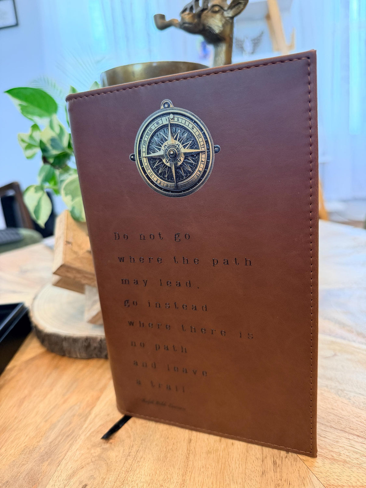 Compass Adventure Journal with Inspirational Quote Brown Leatherette Travel Notebook Traveler Graduation Gift