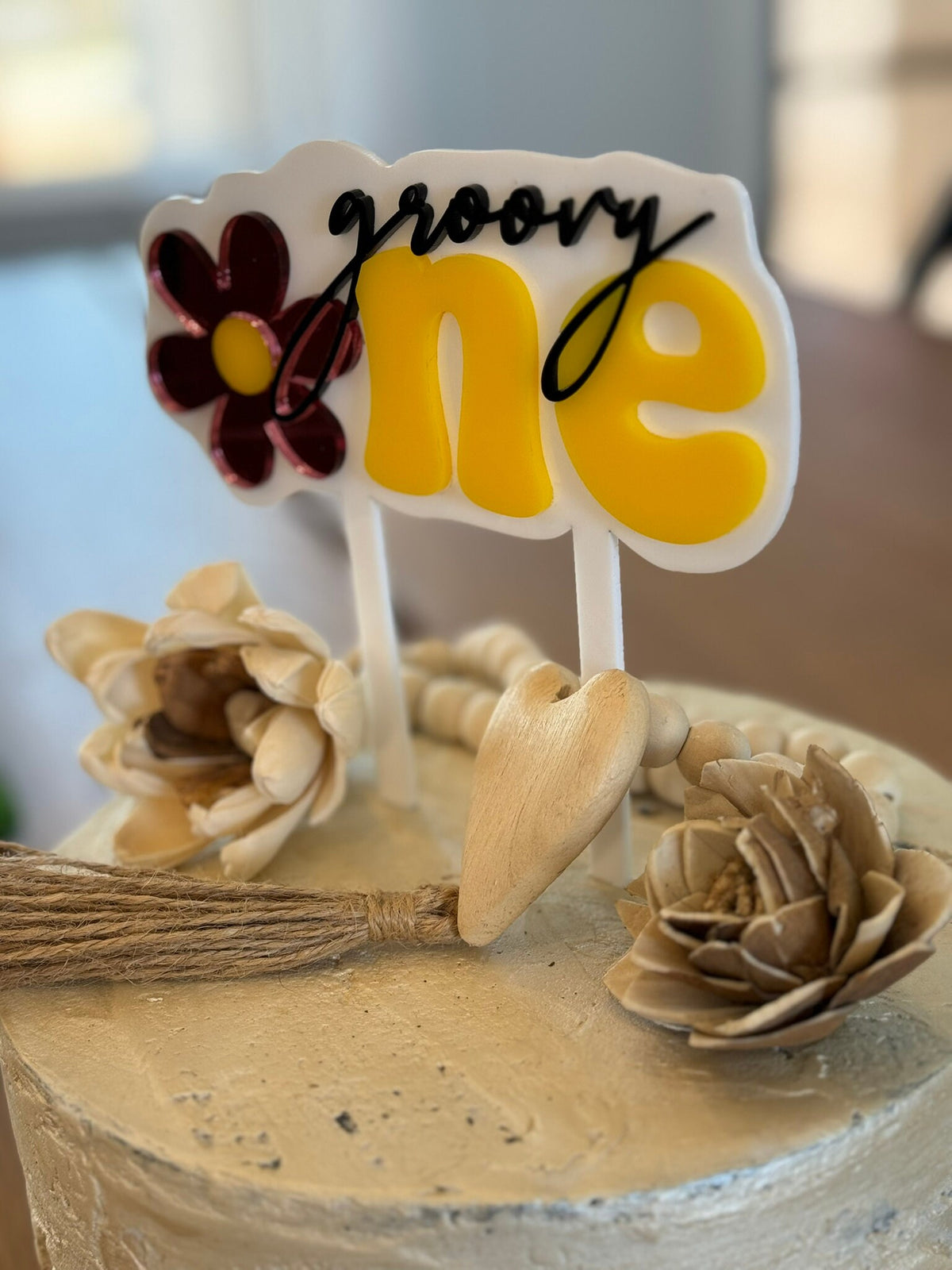 Groovy One Cake Topper, Retro Daisy 1st Birthday, Acrylic