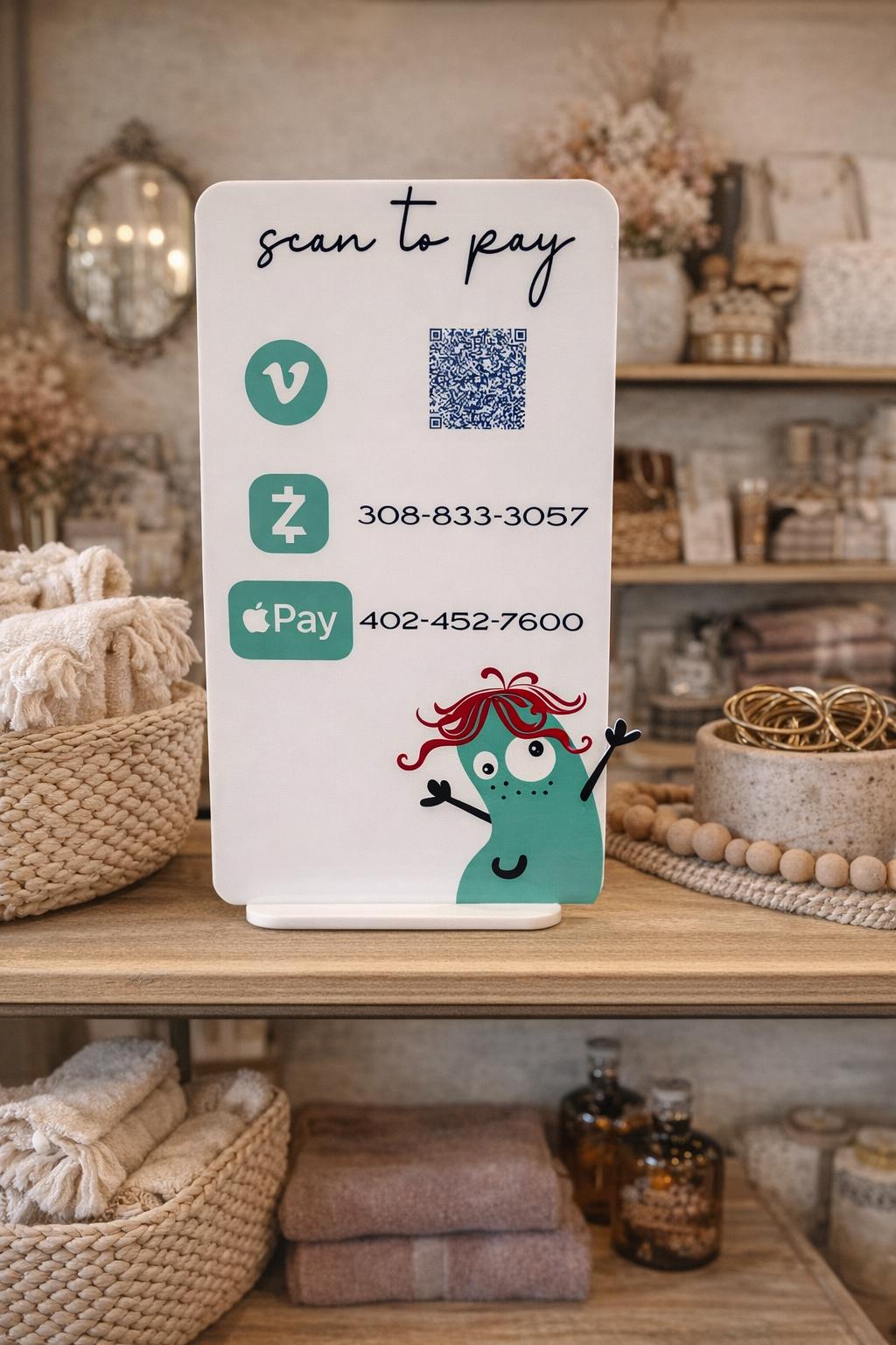 Custom Acrylic QR Code Sign: Business Logo, Scan to Pay Display