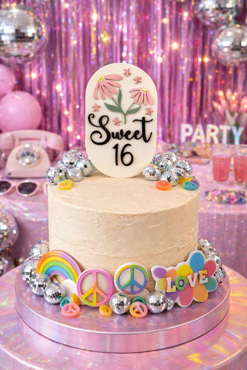 Sweet 16 Cake Topper Floral Pastel Garden Party Decor Acrylic