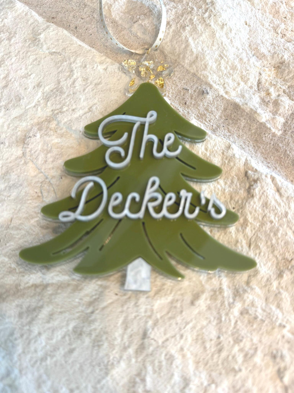 Personalized Family Name Christmas Tree Ornament: Laser Cut Acrylic