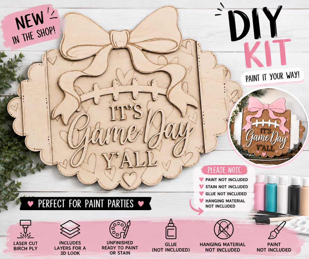 DIY Football Door Hanger Kit: Unfinished Birch Plywood, Paint Party Craft Blank