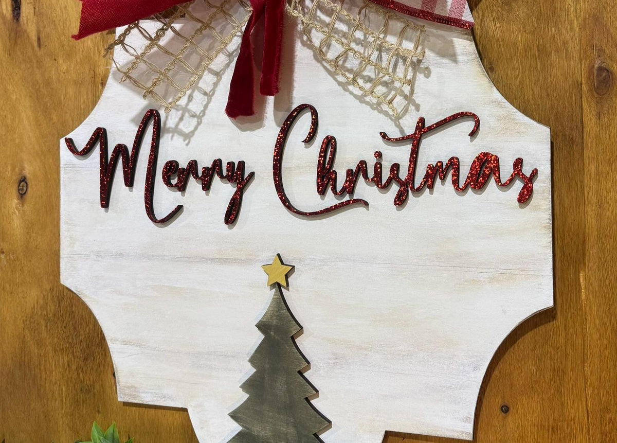 Merry Christmas Door Sign Rustic Wall Decor Farmhouse Sign Layered Wood Tree Holiday Decor