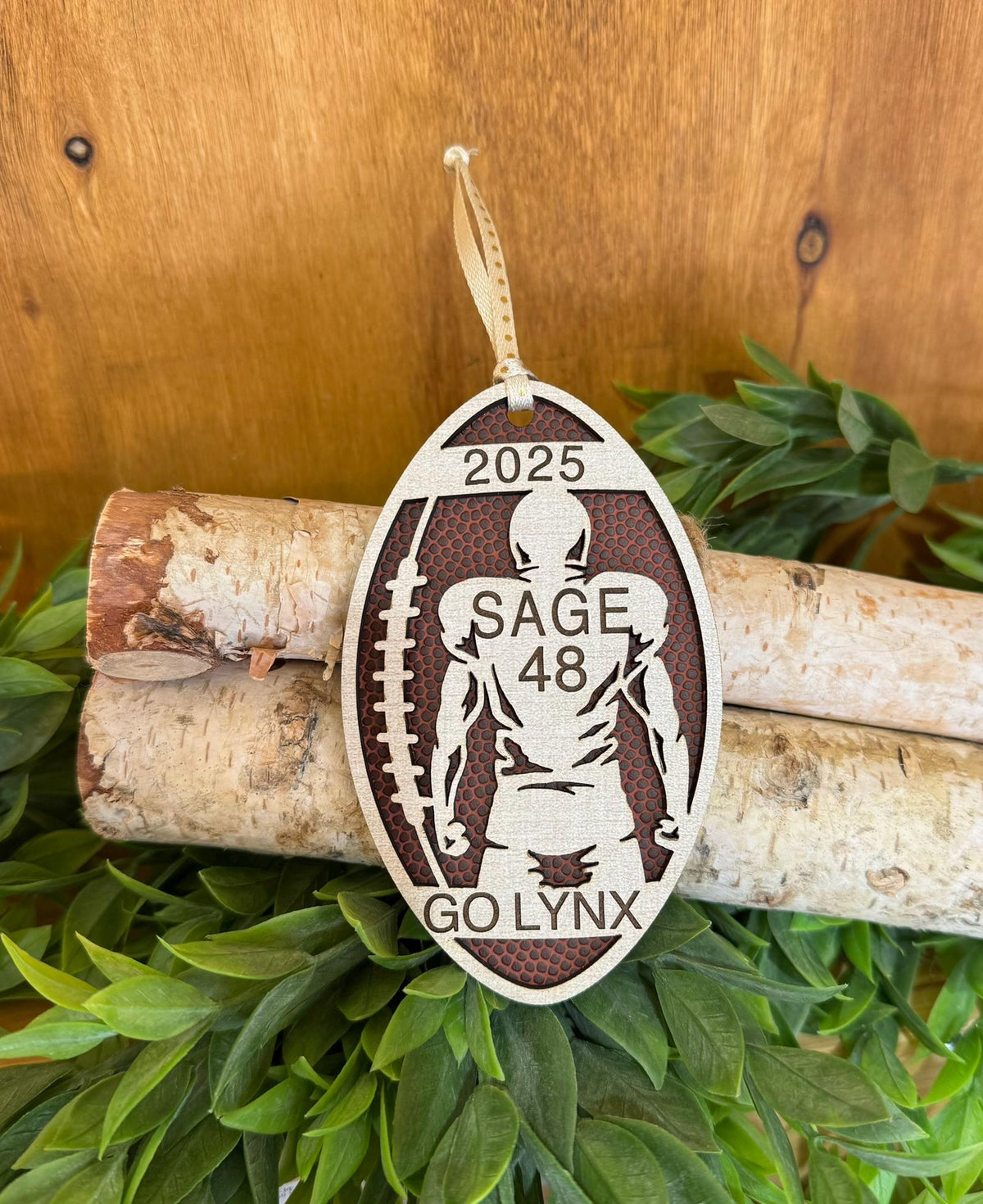 Custom Football Ornament Personalized Player Number Name Wood Leatherette Sport Team Gift Senior 2025 Keepsake
