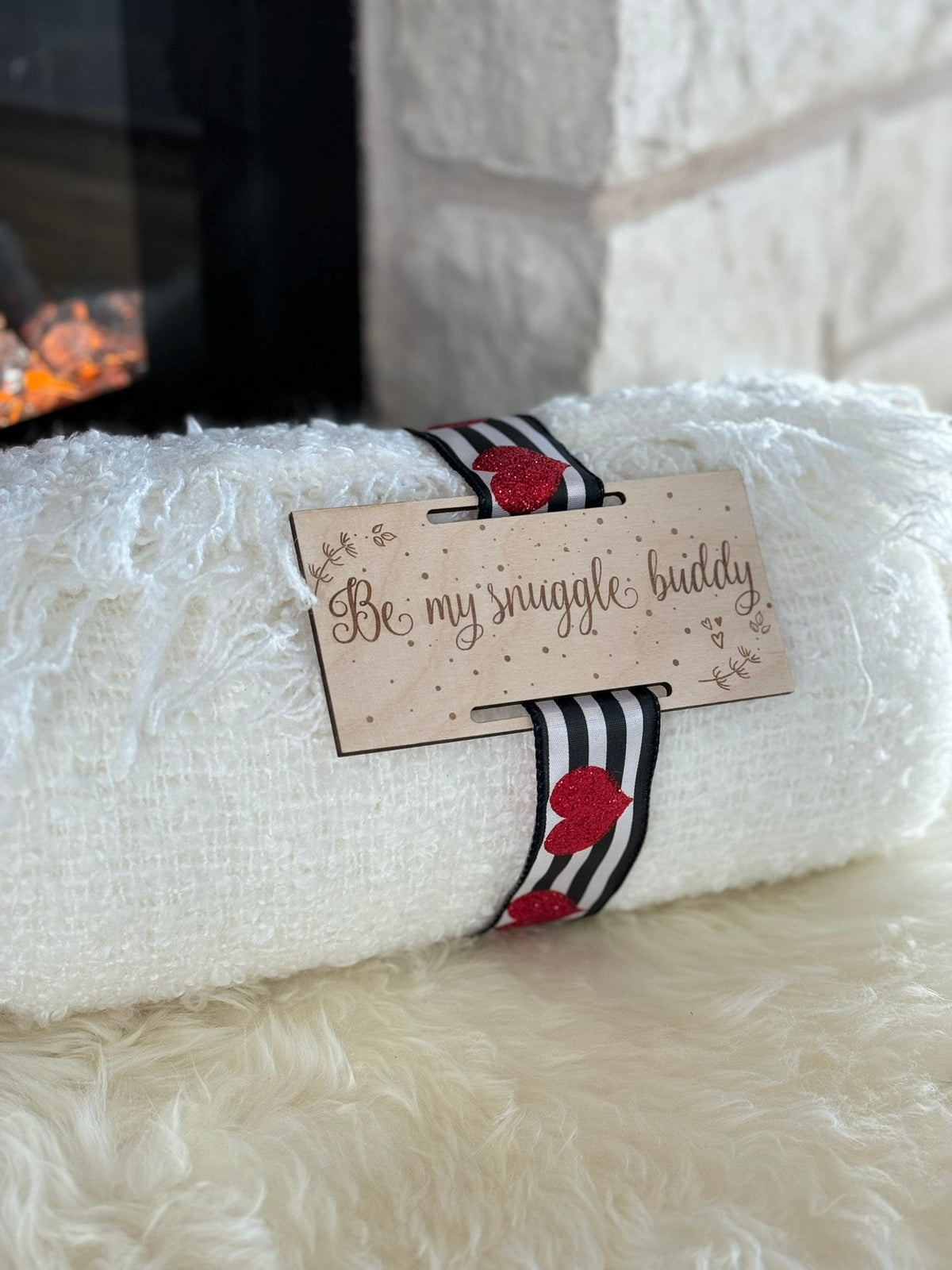 Engraved Wood Blanket Tag: Snuggle Blanket Gift (5x2.5 inches)