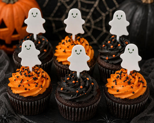 Halloween Cupcake Ghost Acrylic Toppers Party Decor Spooky Decorations set of 6