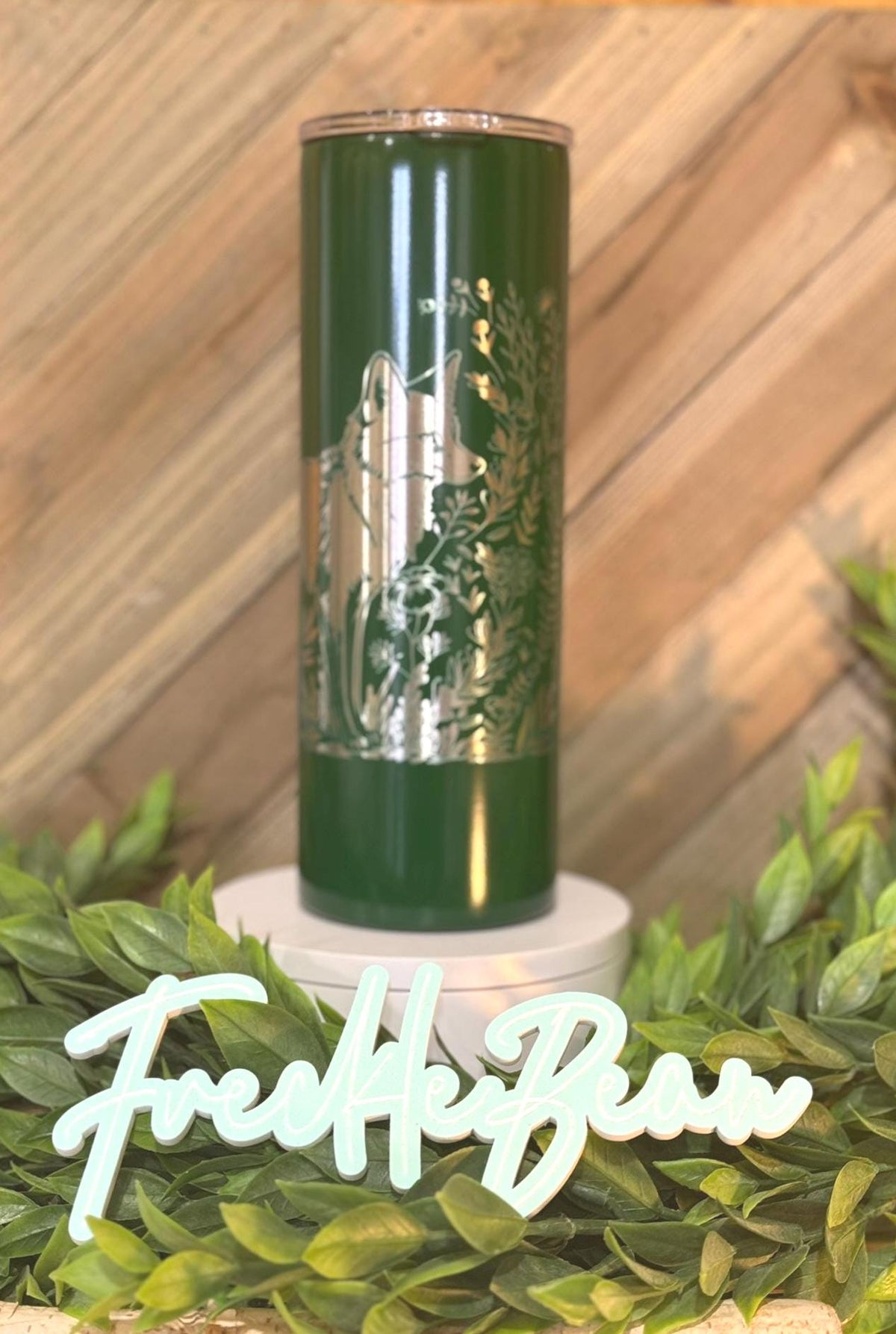 Engraved Fox Tumbler, Woodland Scene Insulated Travel Mug