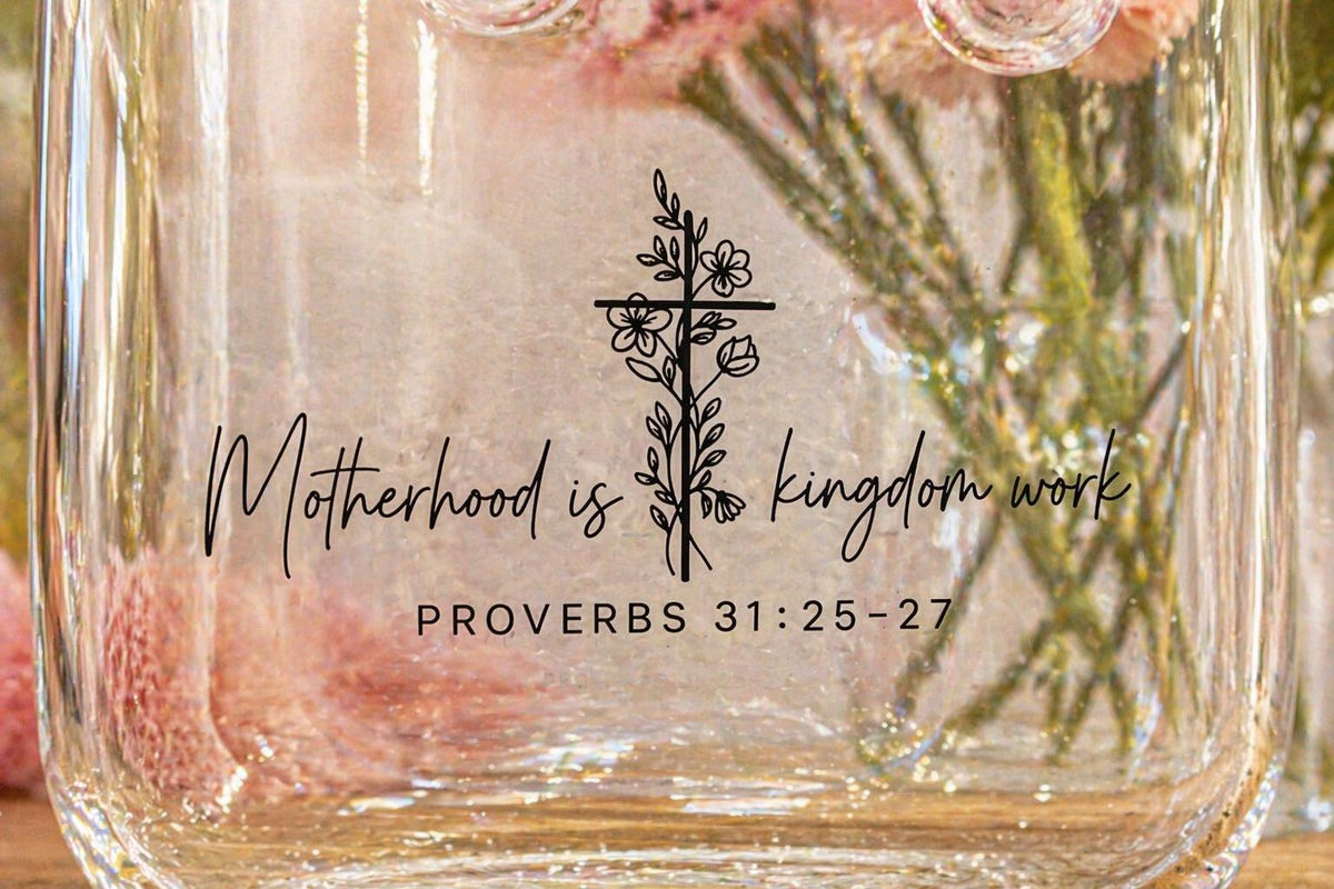 Glass Purse Vase, Proverbs 31:25-27, Motherhood Decor, Floral Arrangement Holder