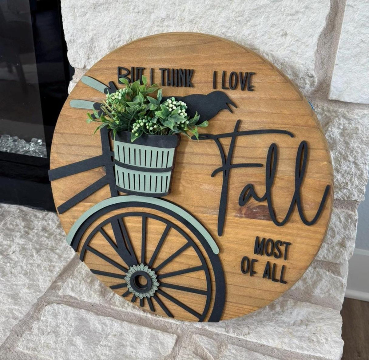 Rustic Fall Door Sign, Farmhouse Autumn Decor with Layered Bike