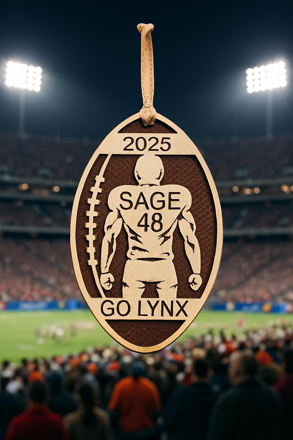 Custom Football Ornament Personalized Player Number Name Wood Leatherette Sport Team Gift Senior 2025 Keepsake