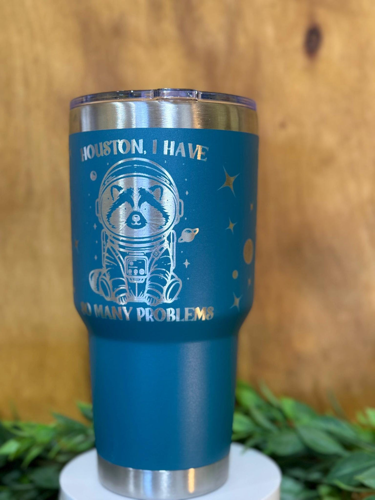 Houston I Have So Many Problems Mug Astronaut Raccoon Funny Engraved Cup Space Gift Engraved 40oz Tumbler