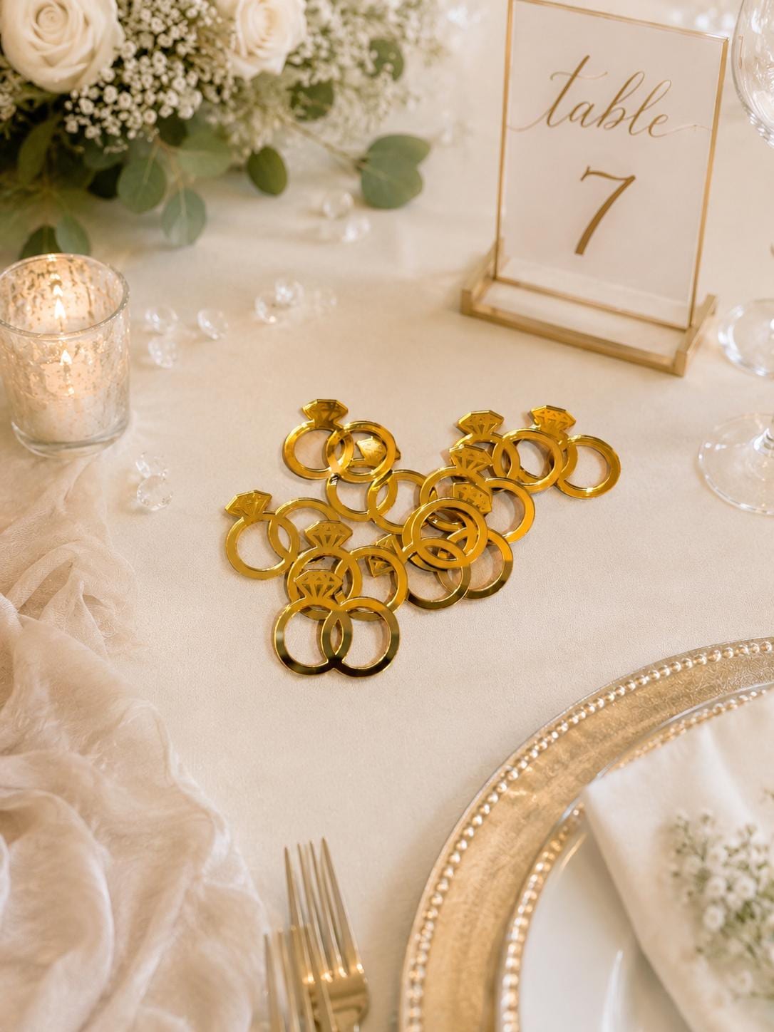 Gold Acrylic Wedding Ring Cupcake Toppers, Bridal Shower Decor