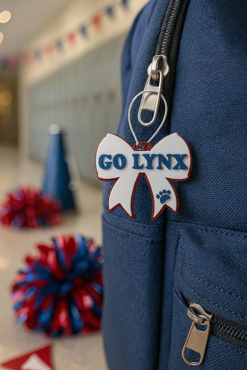 Personalized Acrylic Bow Backpack Tag, School Mascot Keychain
