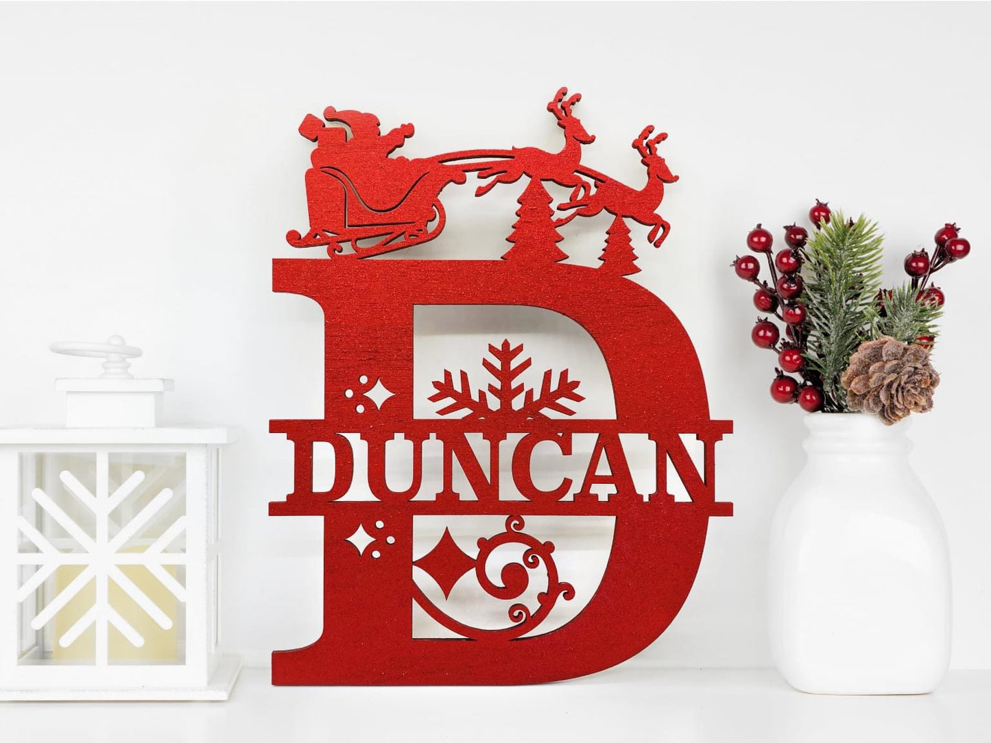 Christmas Split monogram name wood Letter