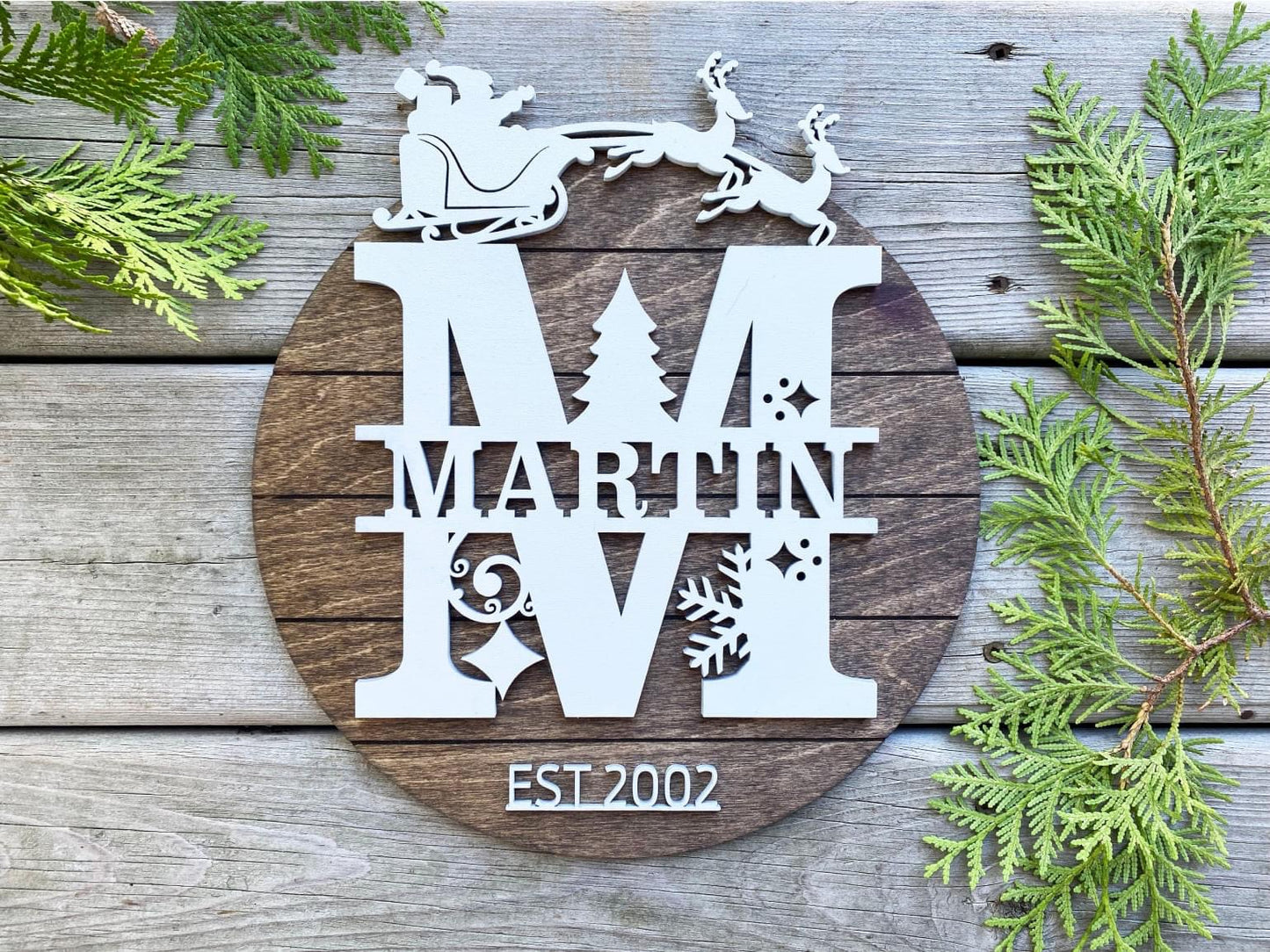 Christmas Split monogram name wood Letter